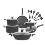 SK Cookware 17 Piece Marble Coated Set with casseroles and wok
